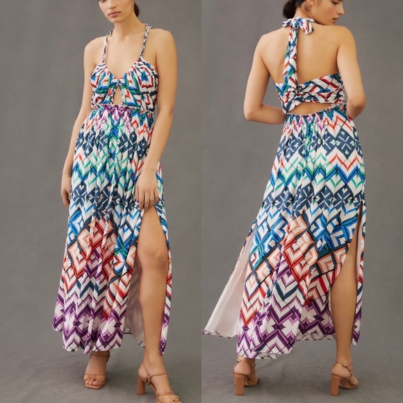 Anthropologie Halter Multicolor Midi Dress Size 8 NWT